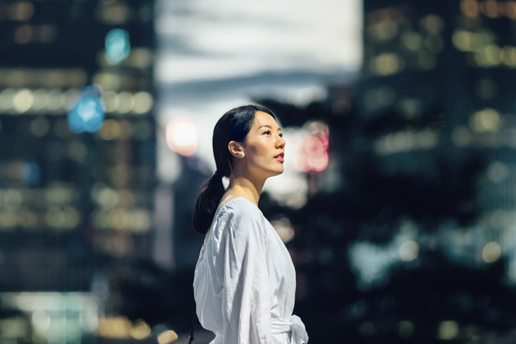 A girl looking sidewise